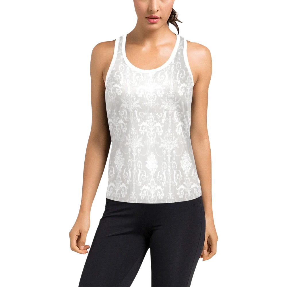 Pearl White Damask Women's Racerback Tank Top Main image