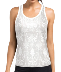 Pearl White Damask Women's Racerback Tank Top