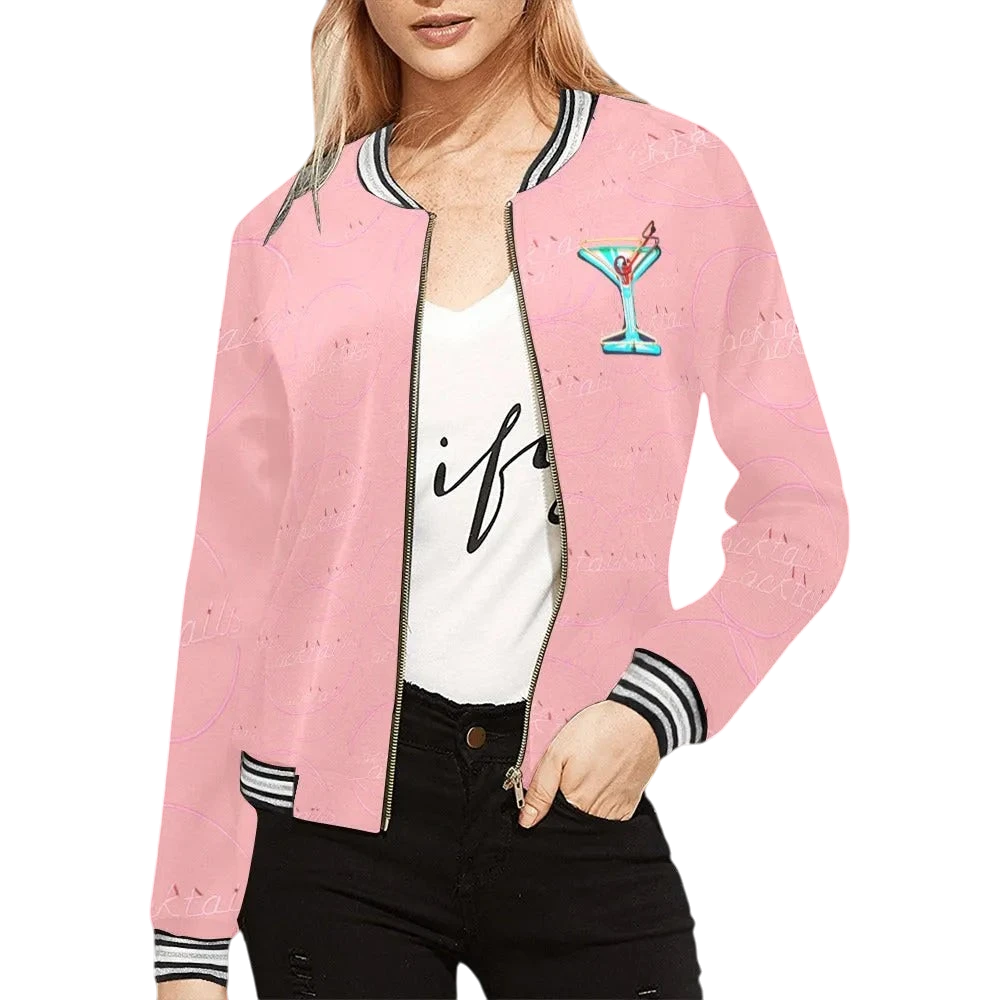 Pink Cocktail Print Bomber Jacket