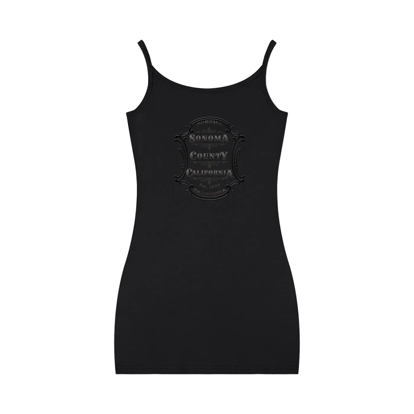 Sonoma County Emblem Black on Black Spaghetti Strap Mini Dress Main image