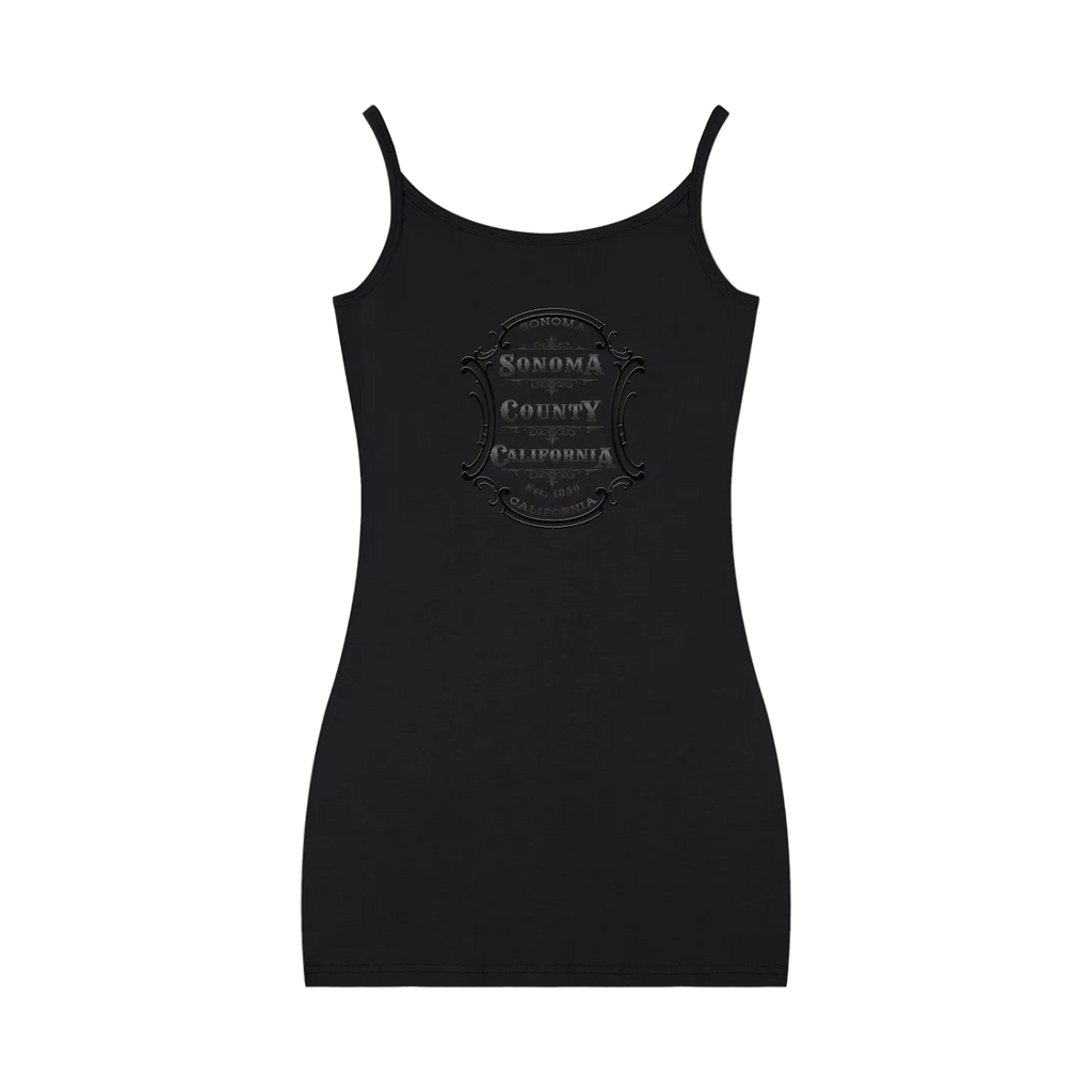 Sonoma County Emblem Black on Black Spaghetti Strap Mini Dress