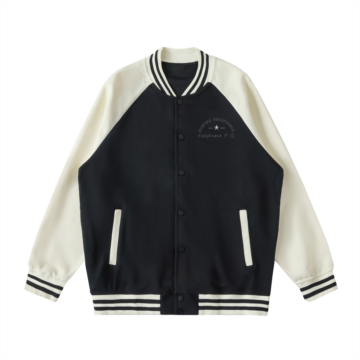 Two Tone Raglan Sleeve Varsity Jacket