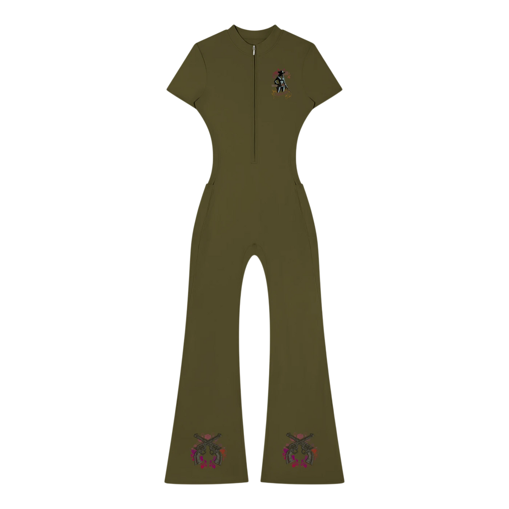 Women’s Tight Flared Leg Quarter-Zip Jumpsuit