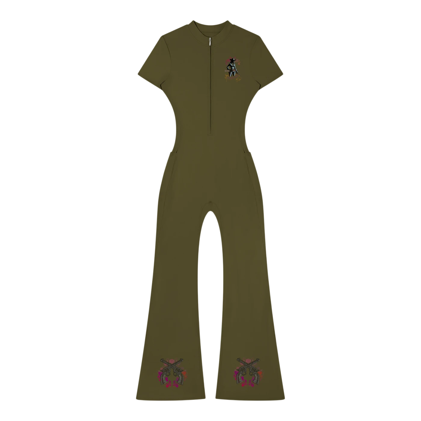 Women’s Tight Flared Leg Quarter-Zip Jumpsuit