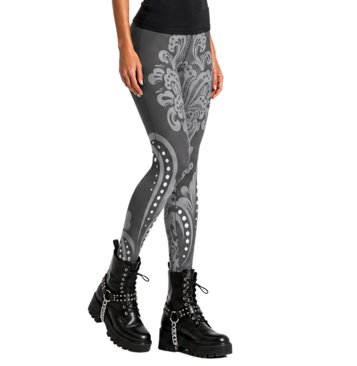 Grey Tribal Dot Women's High-Waist Legging Main image