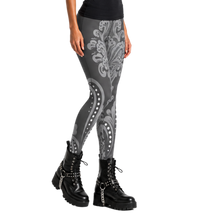 Grey White Tribal Dot Women's High-Waist Legging