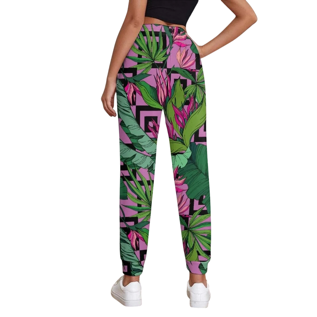 Pink Palms Print Women's Sweatpants