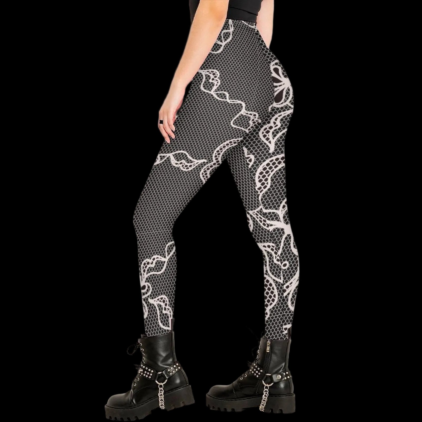 Contrast Lace Print Women's High-Waist Legging Secondary image