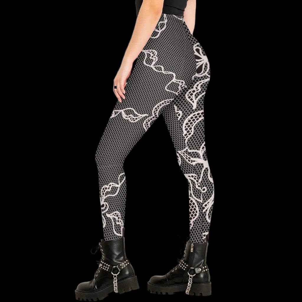 Contrast Lace Print Women's High-Waist Legging
