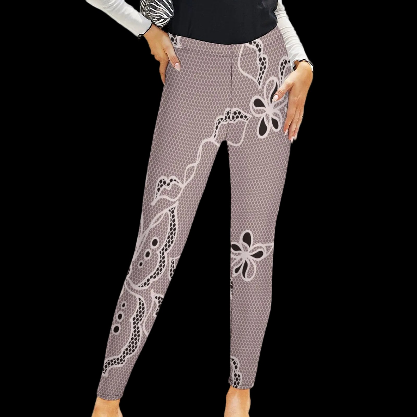 Rose Lace Print Women's High-Waist Legging
