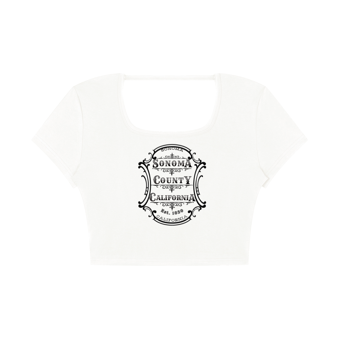 Sonoma County Emblem Black on Black Open Back Crop T-Shirt