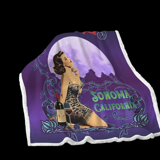 Cabernet Sauvignon Vintage Pinup Fleece Blanket 51"x59" - Blankets from Artsadd