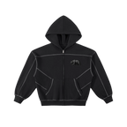 Contrast-Stitched Boxy Fleece Zip Hoodie