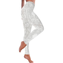 Pearl White Damask Women's Low Rise Leggings