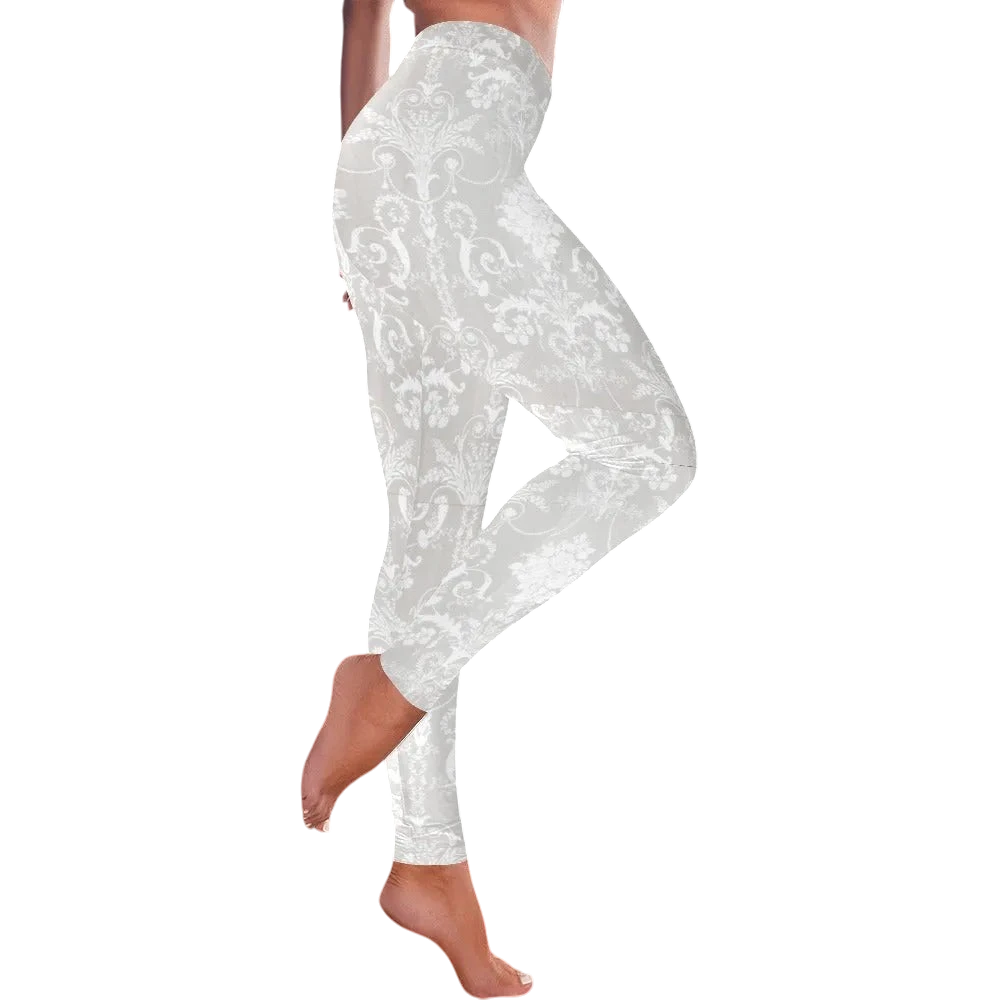 Pearl White Damask Women's Low Rise Leggings