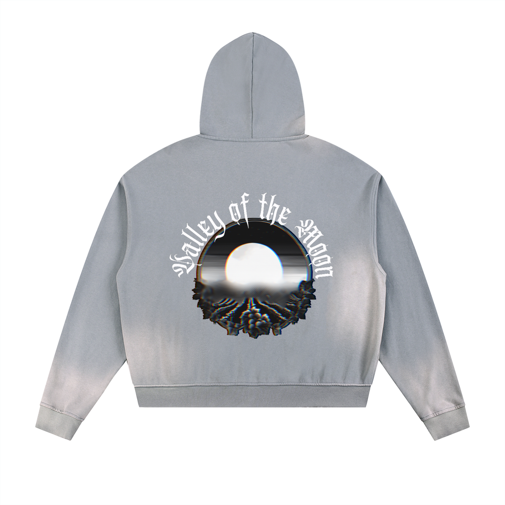 Valley of the Moon Sun Fade Frayed Raw Edge Fleece Zip Hoodie