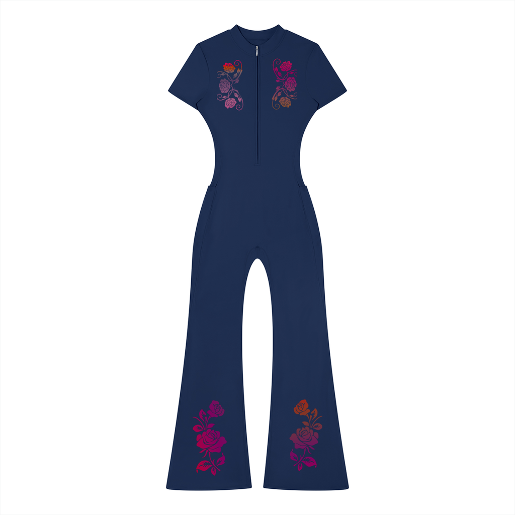 Women’s Tight Flared Leg Quarter-Zip Jumpsuit