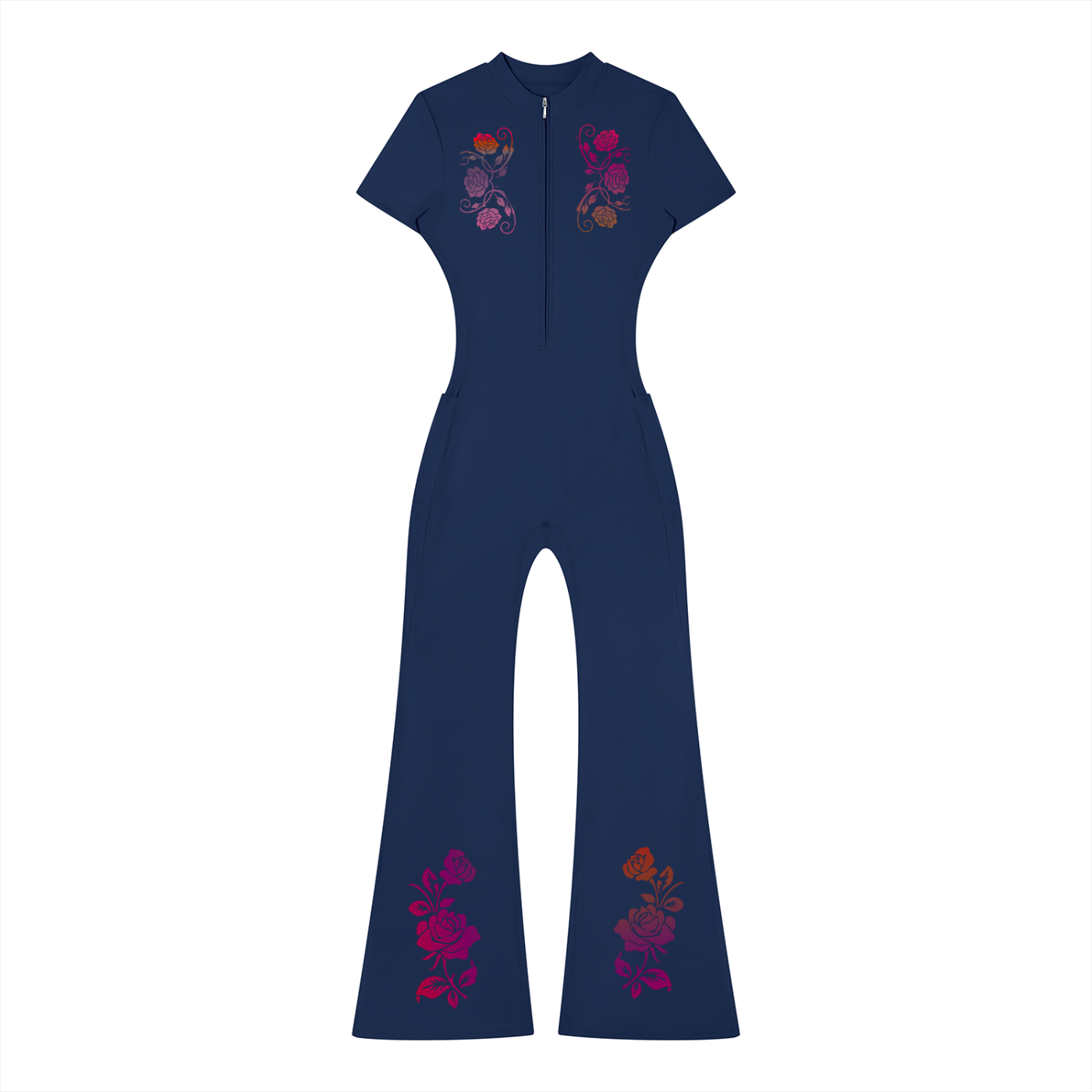 Women’s Tight Flared Leg Quarter-Zip Jumpsuit