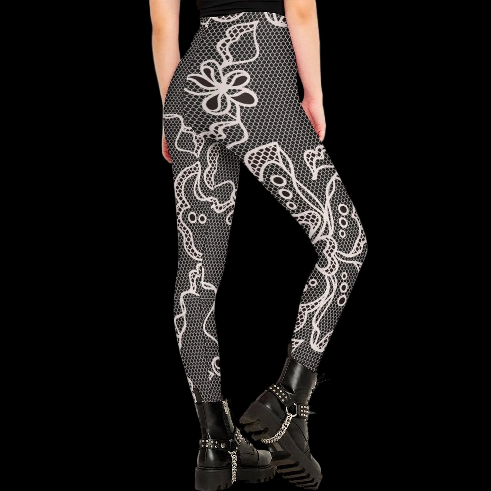Contrast Lace Print Women's High-Waist Legging