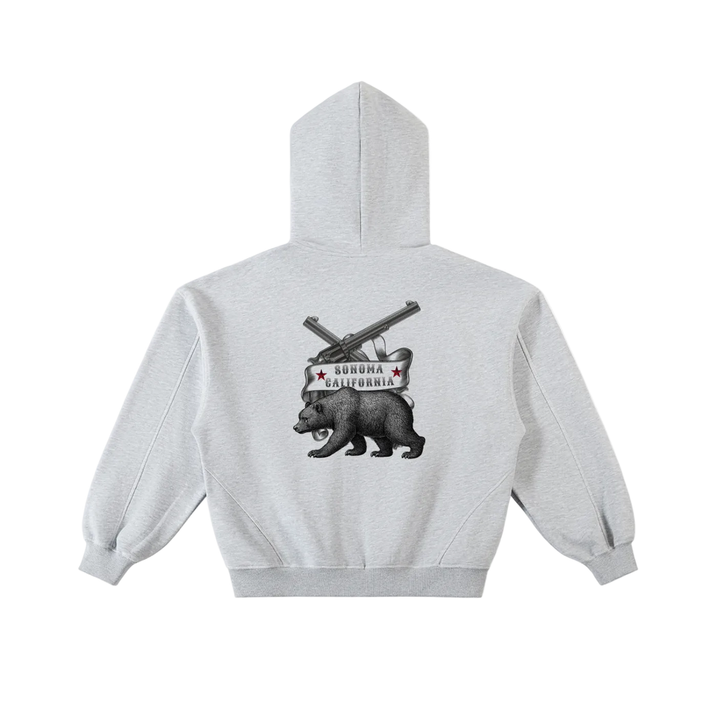 Contrast-Stitched Boxy Fleece Zip Hoodie