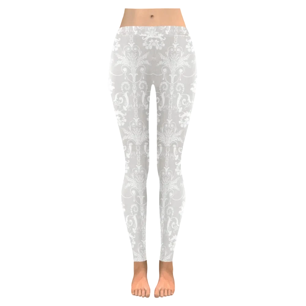 Pearl White Damask Women's Low Rise Leggings