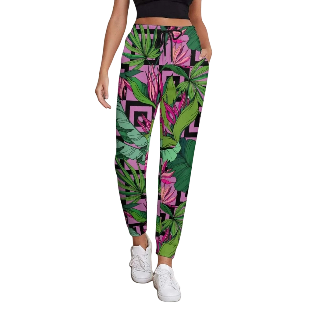 Pink Palms Print Women's Sweatpants