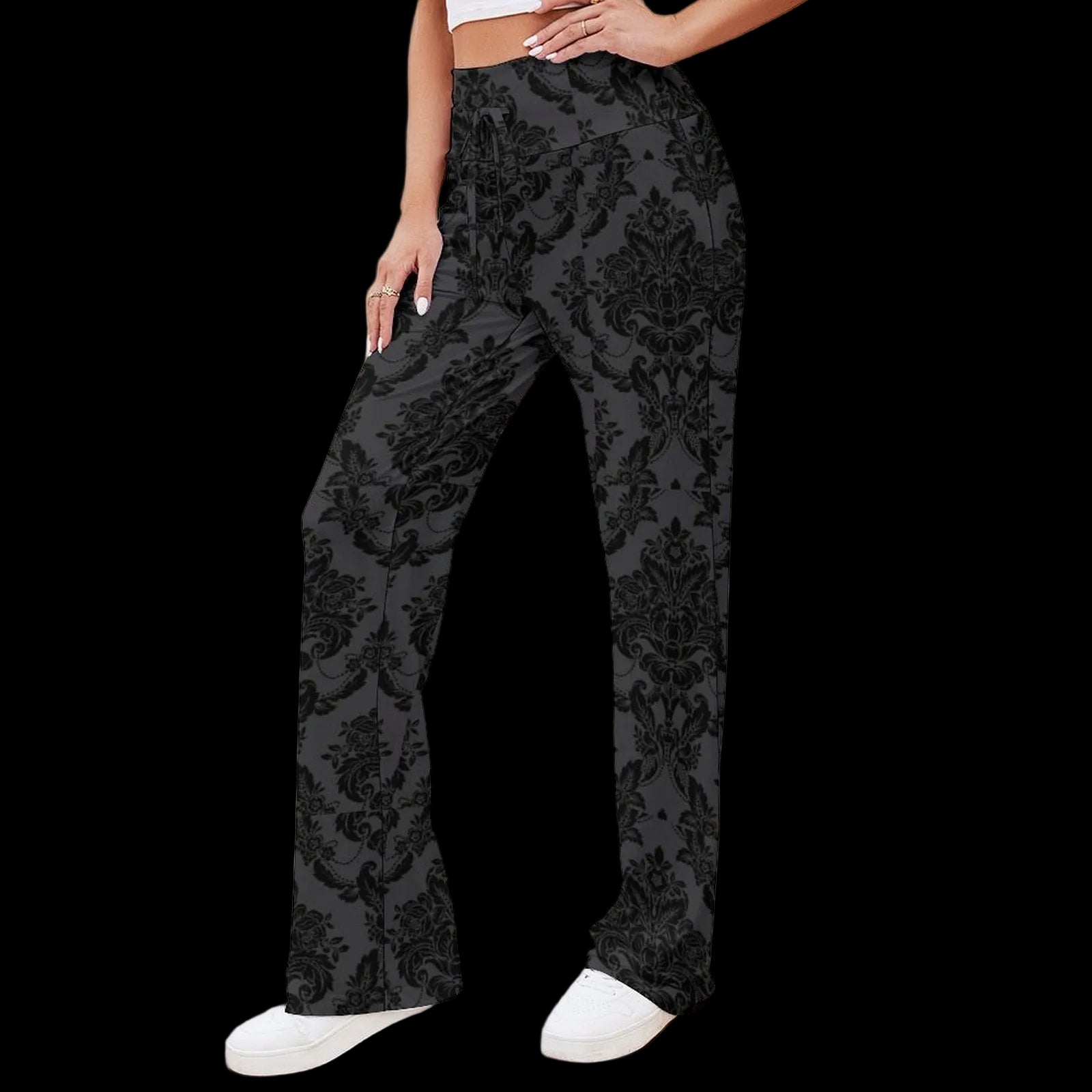 Damask Charcoal Women's Straight-leg Pants