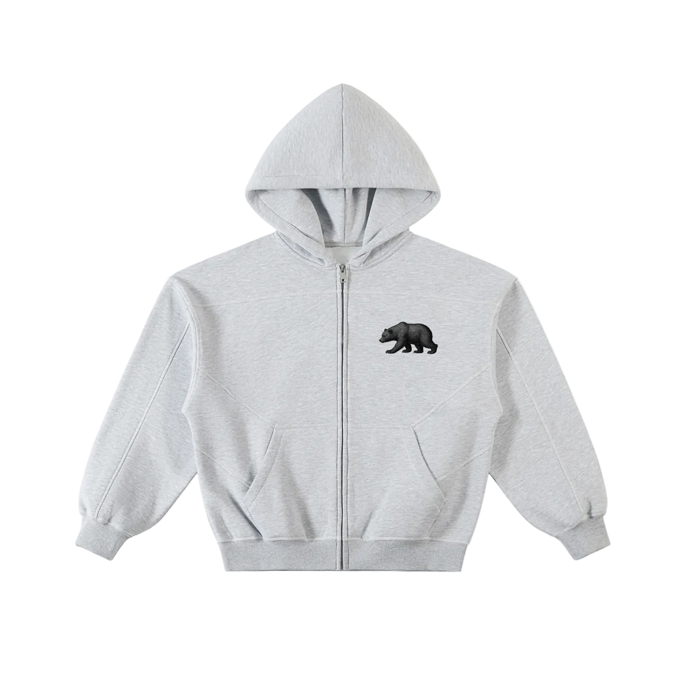 Contrast-Stitched Boxy Fleece Zip Hoodie