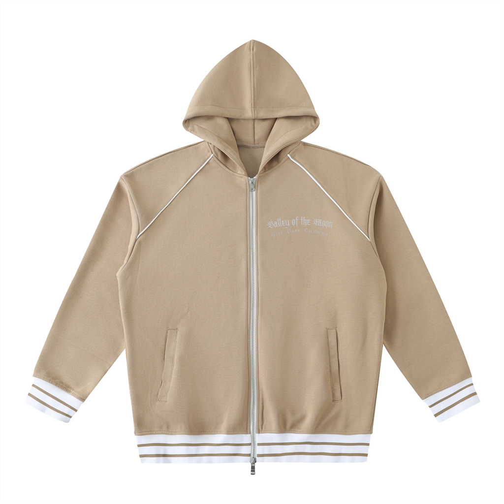 Striped Trim Zip-Up Hoodie