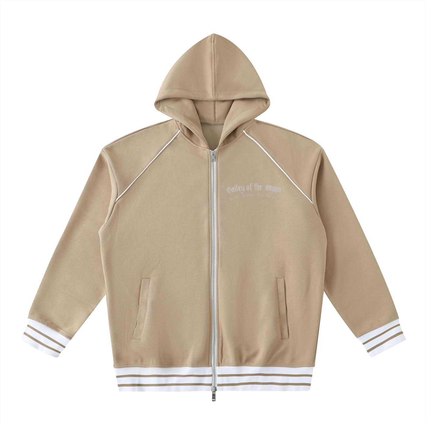Striped Trim Zip-Up Hoodie