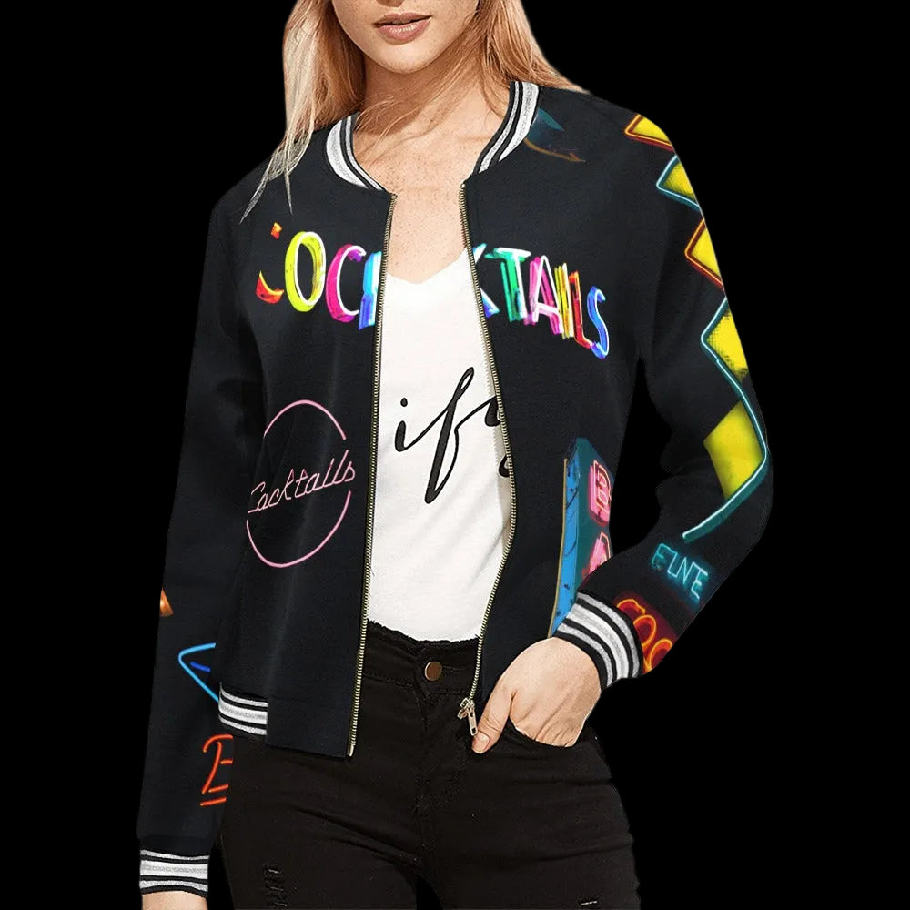 Vintage Neon Cocktails Bomber Jacket