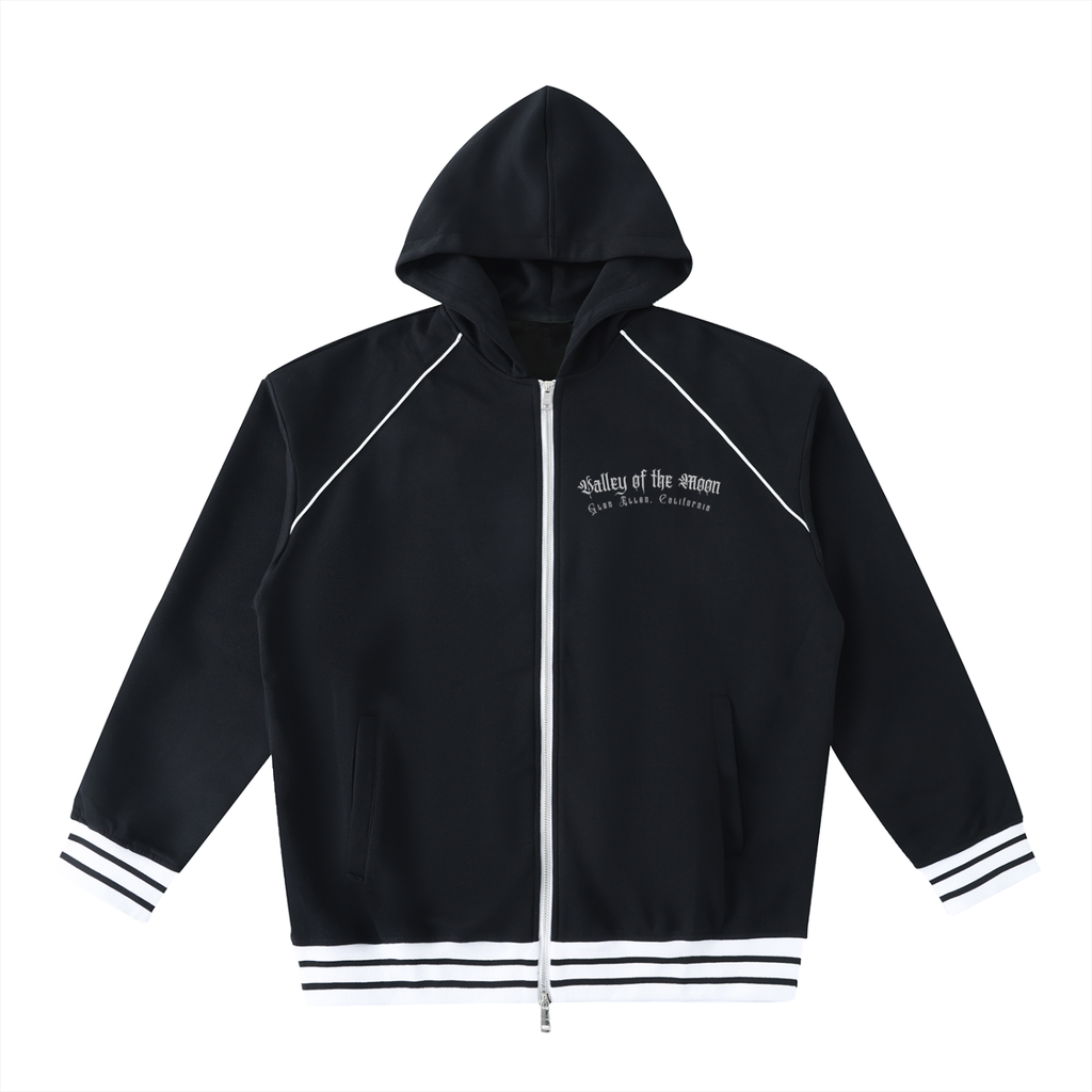Striped Trim Zip-Up Hoodie