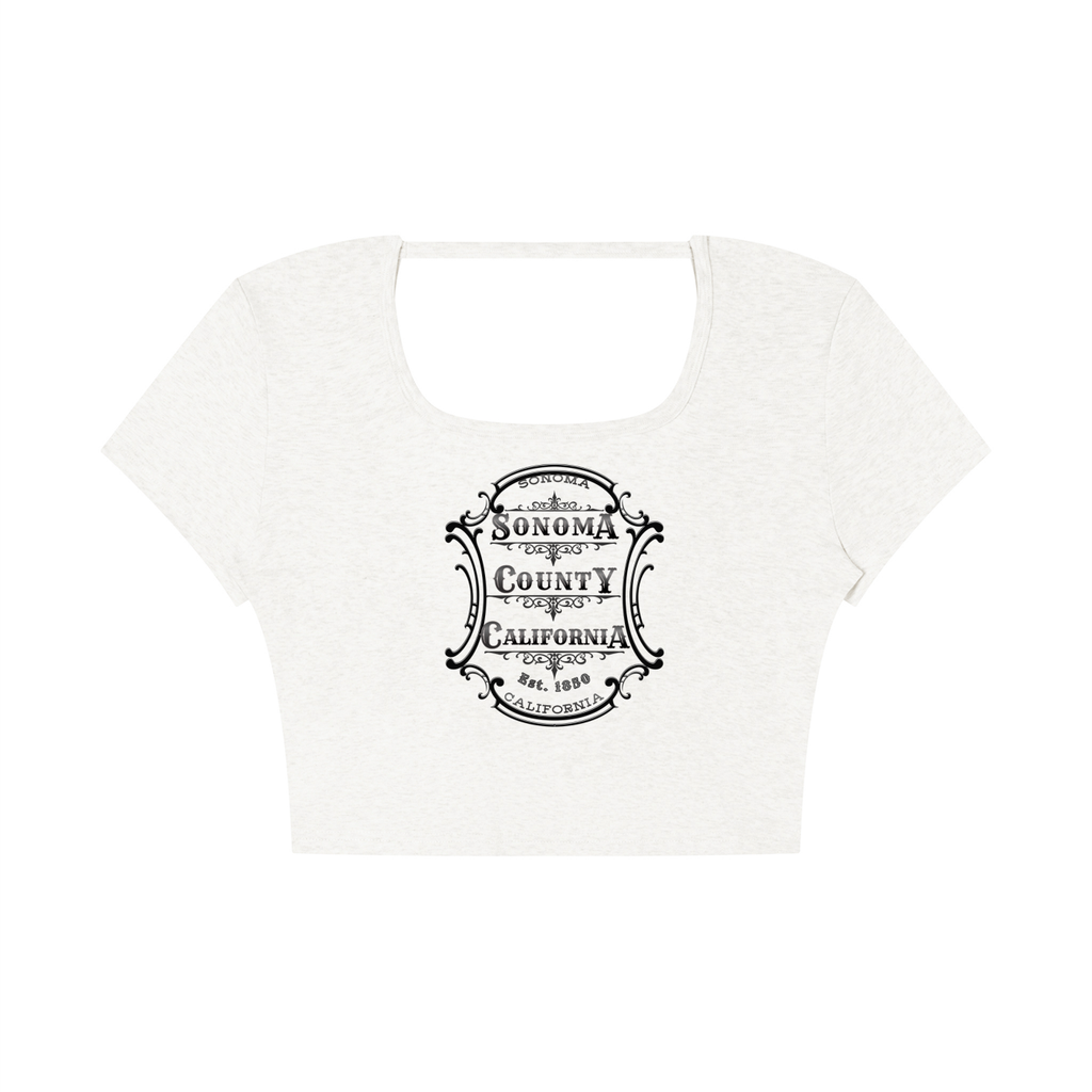 Sonoma County Emblem Black on Black Open Back Crop T-Shirt