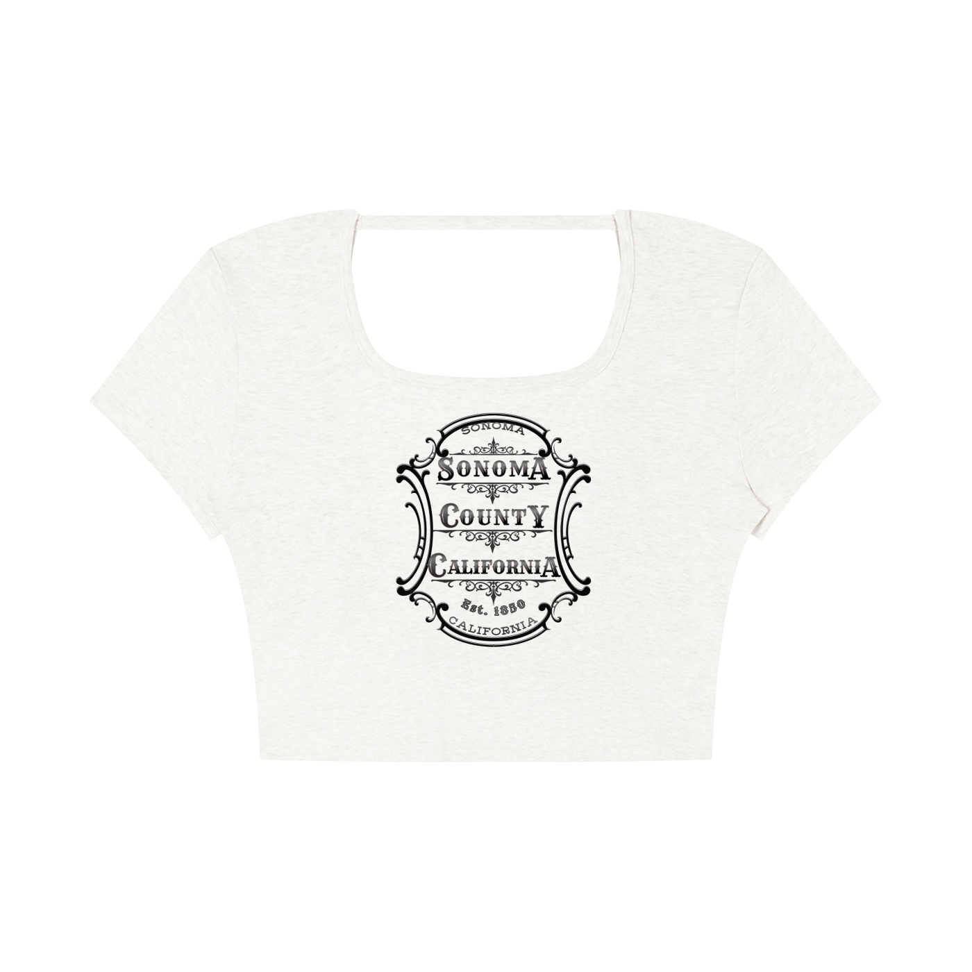 Sonoma County Emblem Black on Black Open Back Crop T-Shirt