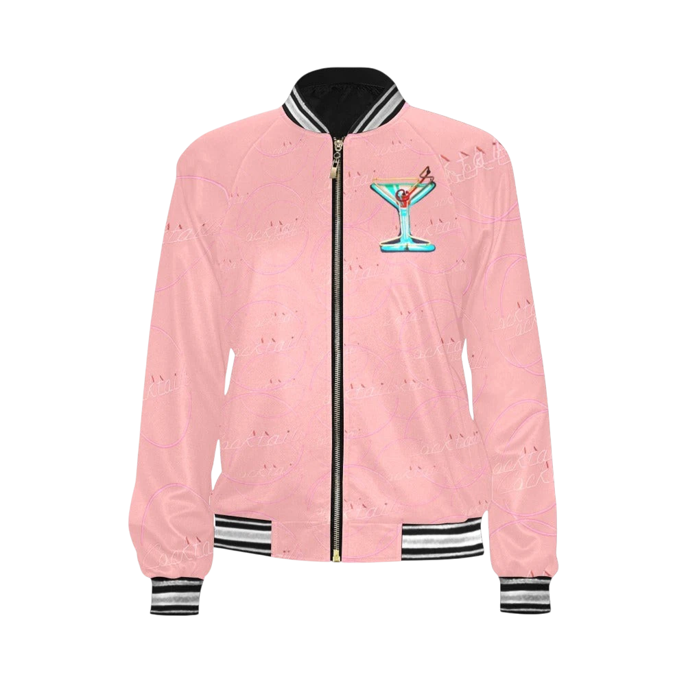 Pink Cocktail Print Bomber Jacket
