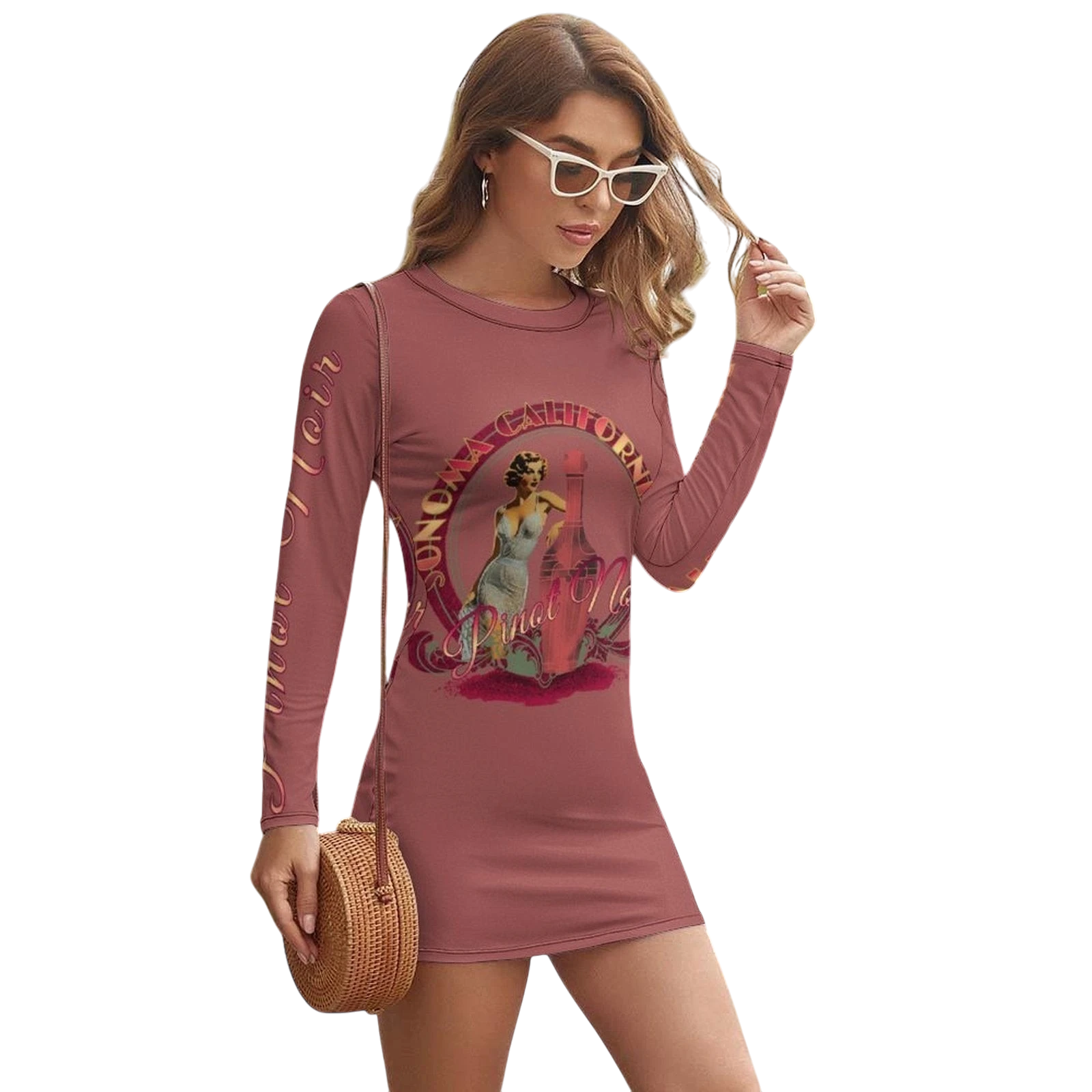 Pinot Noir Pinup Women's Long Sleeve Dress