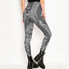 Grey Lace Print Women's High-Waist Legging