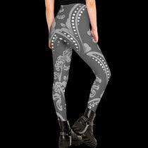 Grey White Tribal Dot Women's High-Waist Legging