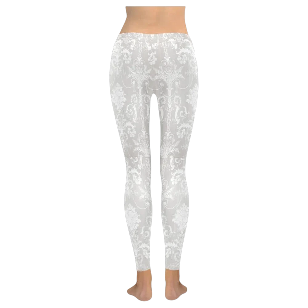 Pearl White Damask Women's Low Rise Leggings