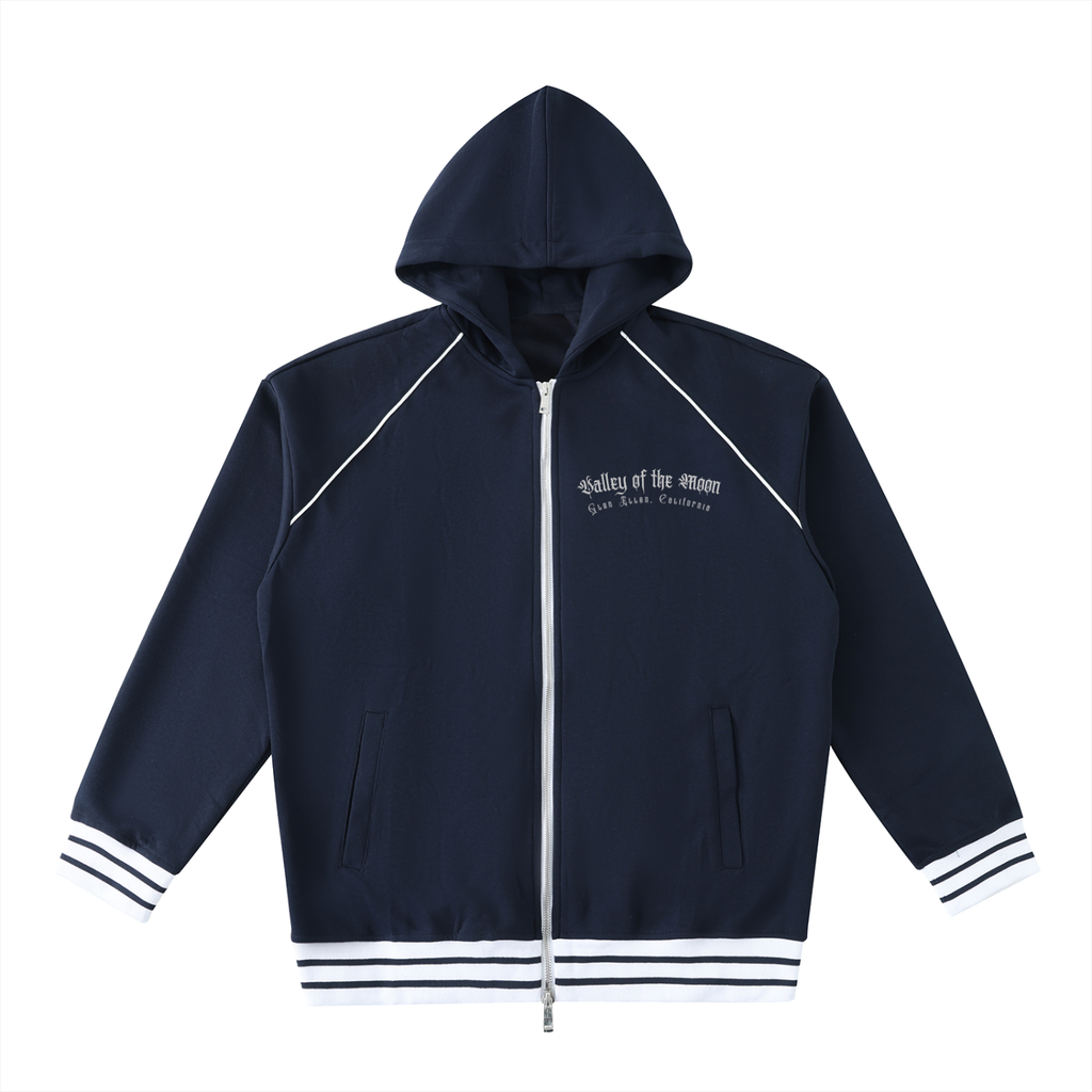 Striped Trim Zip-Up Hoodie