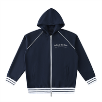 Striped Trim Zip-Up Hoodie