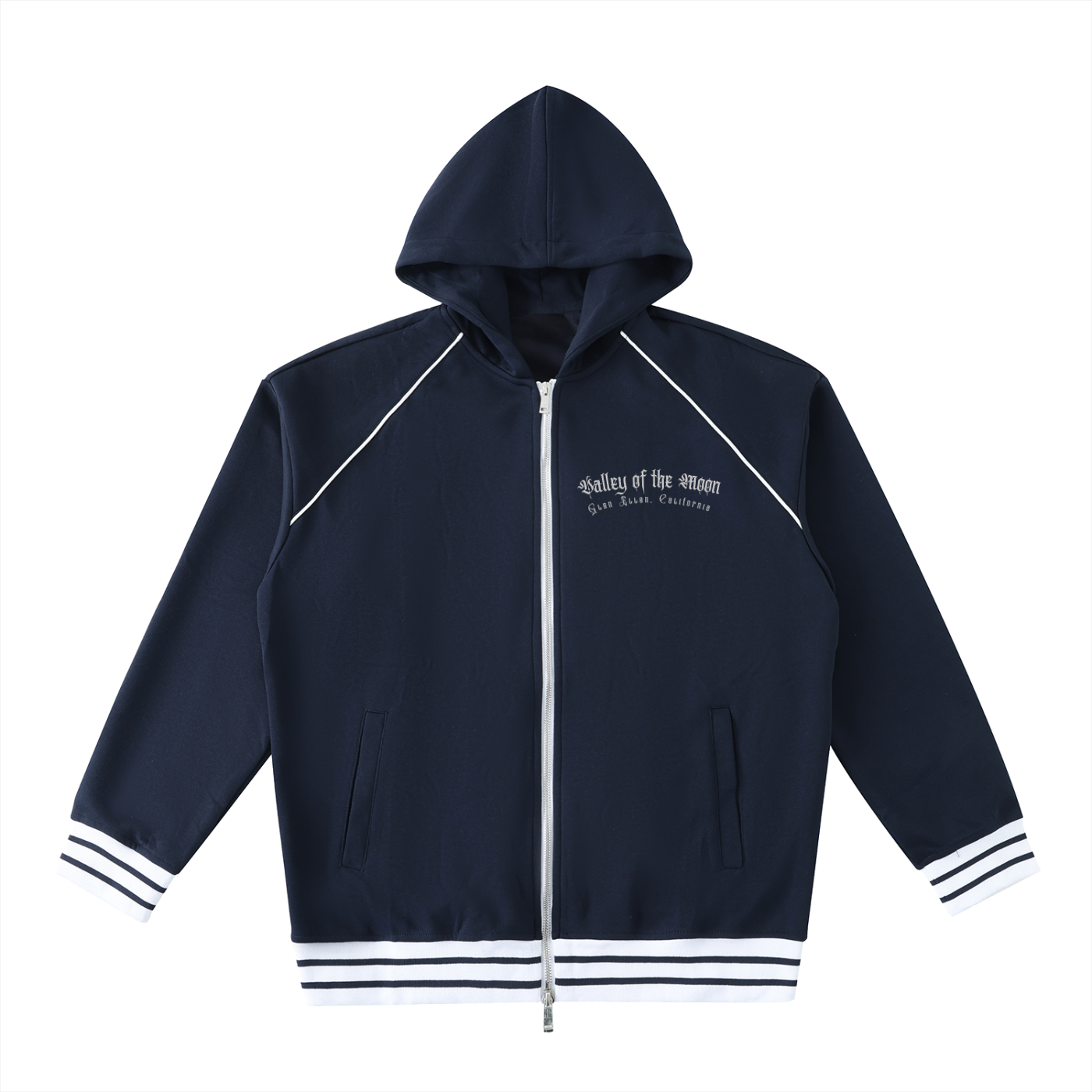 Striped Trim Zip-Up Hoodie