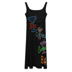 Vintage Neon Cocktails Tie Waist Sleeveless Dress