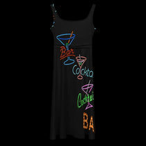 Vintage Neon Cocktails Tie Waist Sleeveless Dress
