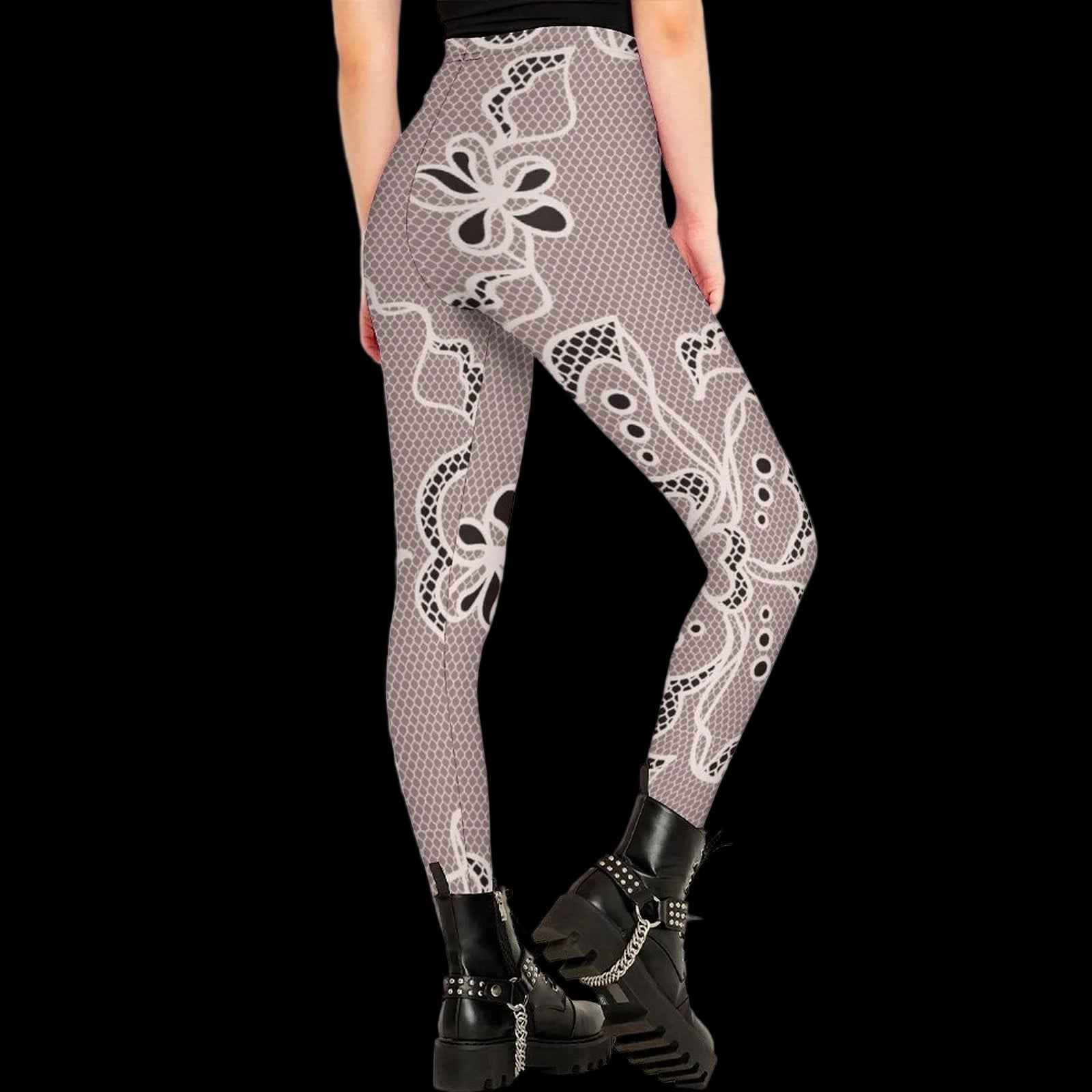 Rose Lace Print Women's High-Waist Legging