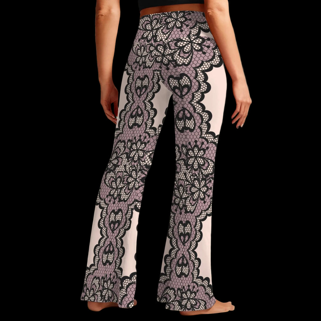 Lace Crochet Print High Waist Flare Leggings