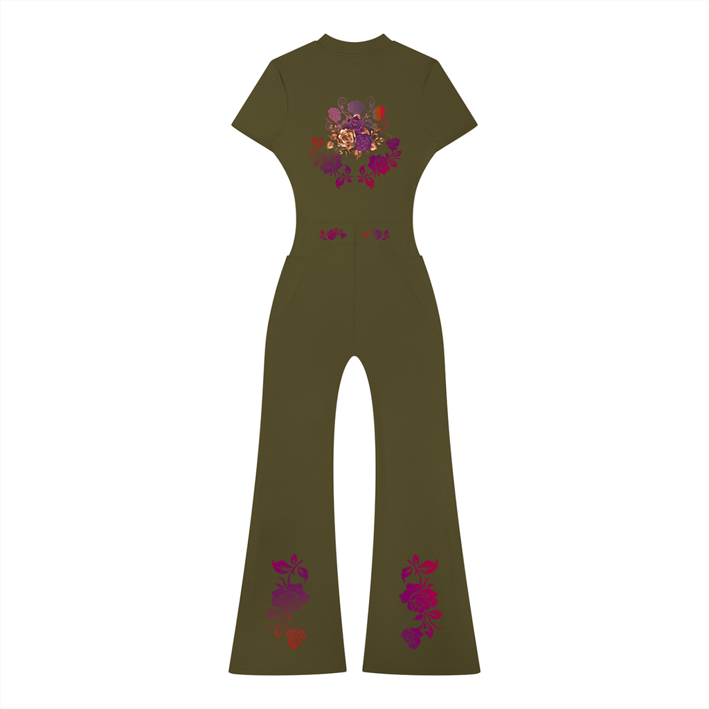 Women’s Tight Flared Leg Quarter-Zip Jumpsuit