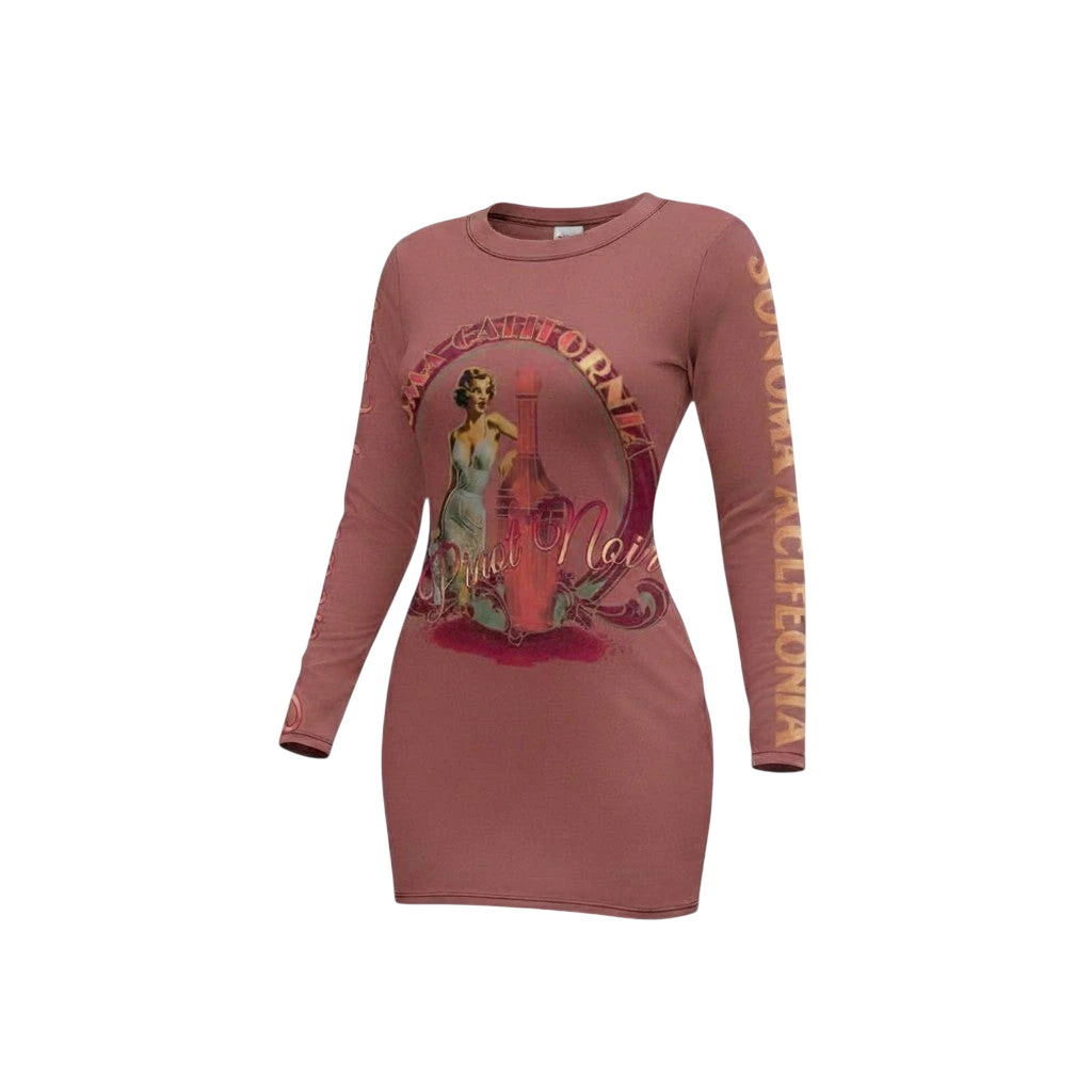 Pinot Noir Pinup Women's Long Sleeve Dress