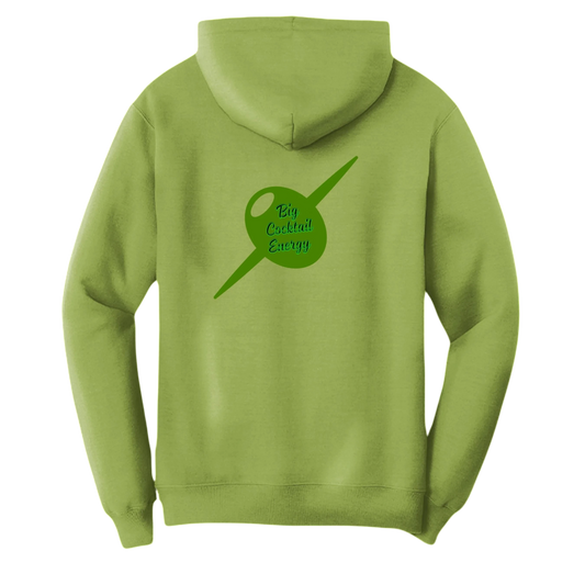 Sonoma Rebel light green cotton blend hooded sweatshirt with "Big Cocktail Energy" graphic on back.