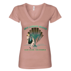 Sonoma Rebel women's dusty rose V-neck t-shirt with an Art Deco graphic featuring a woman and "Jack London Saloon Glen Ellen, California" text.